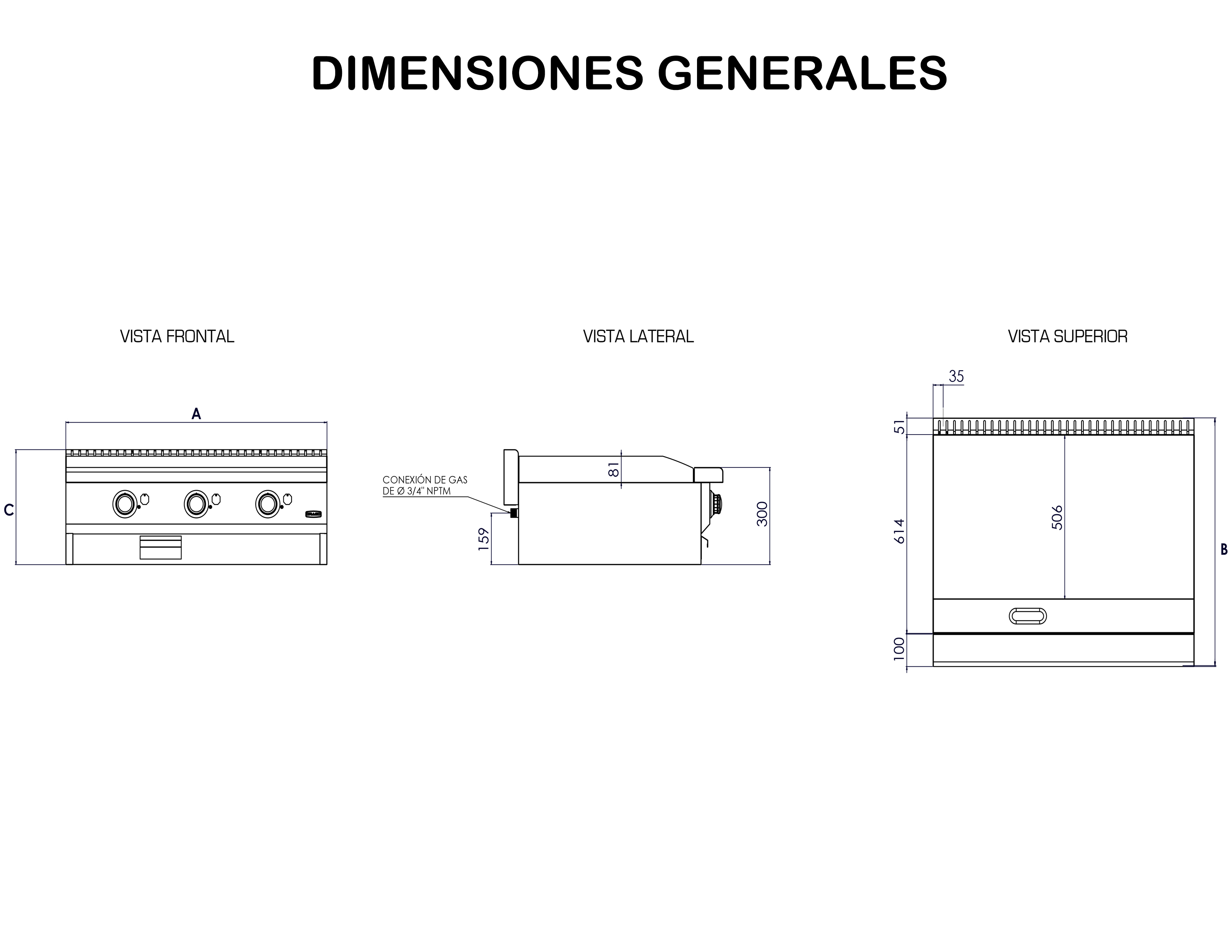 Plancha de 2 Pies a Gas PG-2 - Mobiliario Restaurantero