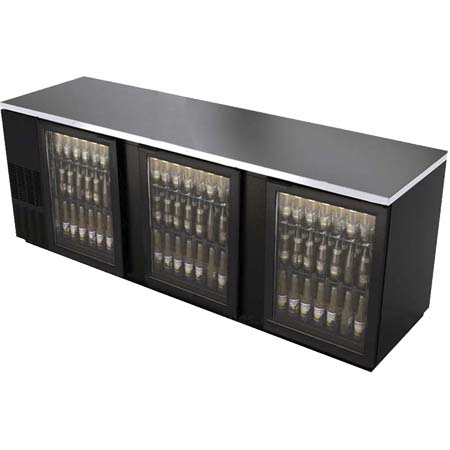 Refrigerador de Contra Barra 3 Puertas de Cristal Vinil Negro ABBC-94G-HC  (Professional Line) | Mobiliario Restaurantero