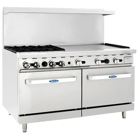 Estufa a Gas 4 Quemadores 1 Plancha Derecha + 2 Hornos ATO-4B36G |  Mobiliario Restaurantero
